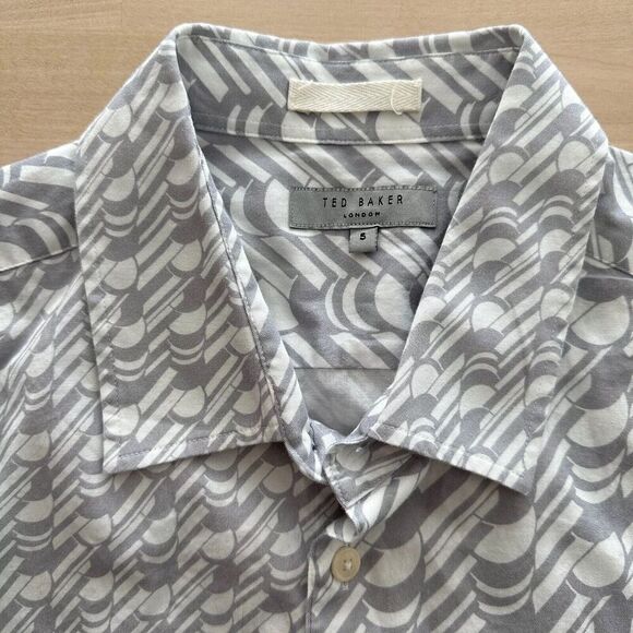 Ted Baker Shirt Mens 5 XL Button Down Geometric Retro Print Cotton Casual Dress - Picture 10 of 12